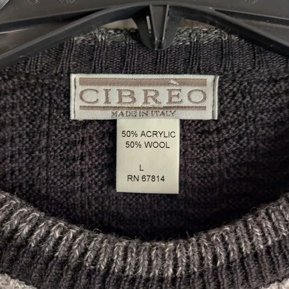 Cibreo Wool Blend Crewneck Sweater Mens Size Large Diamond Pattern Made In Italy